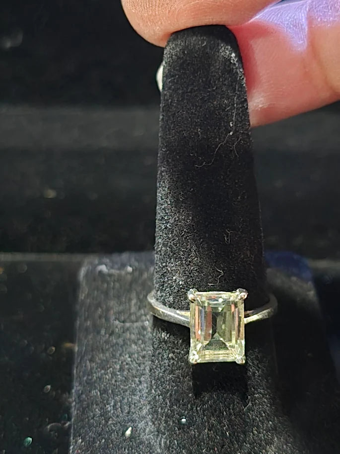 Sterling Silver Tourmaline Solitaire Ring – Emerald Cut – Size 6.5
