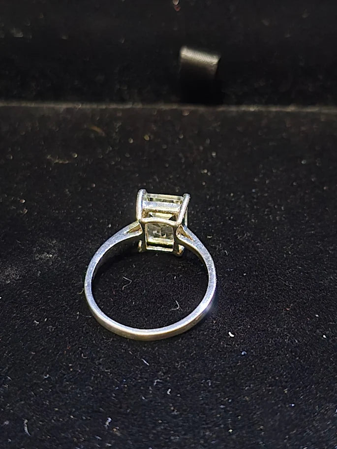 Sterling Silver Tourmaline Solitaire Ring – Emerald Cut – Size 6.5