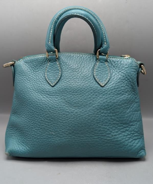 Dooney and Bourke Small Dillen satchel in teal pebbled leather with dust bag, view 9