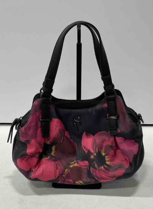 Black Floral Hobo Bag Pink Flower Print | Soft Slouchy Shoulder Handbag Everyday Purse