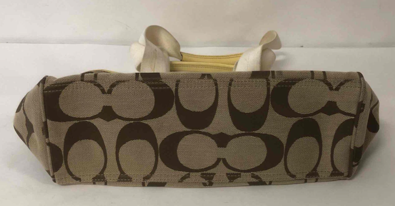 Coach Signature C khaki and brown canvas satchel with turnlock accent, view 7