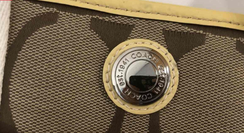 Coach Signature C Canvas Satchel | Khaki & Brown Structured Top Handle Handbag with Turnlock Accent