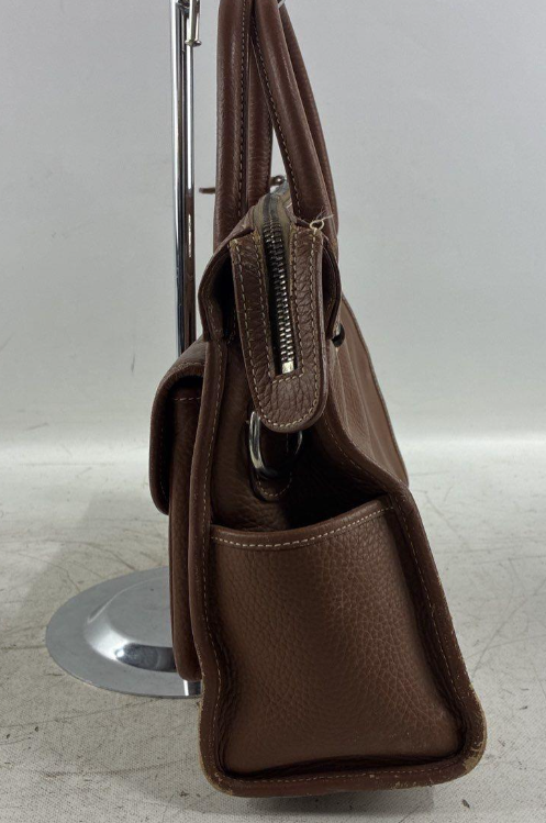 Vintage Dooney & Bourke All Weather Leather Brown Pebbled Satchel Handbag Dual Pocket Structured Tote