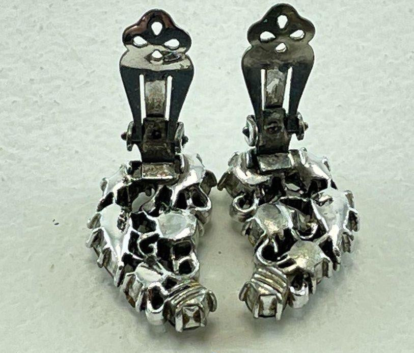 Signed Lisner silver-tone clip-on earrings with clear rhinestones, view 3