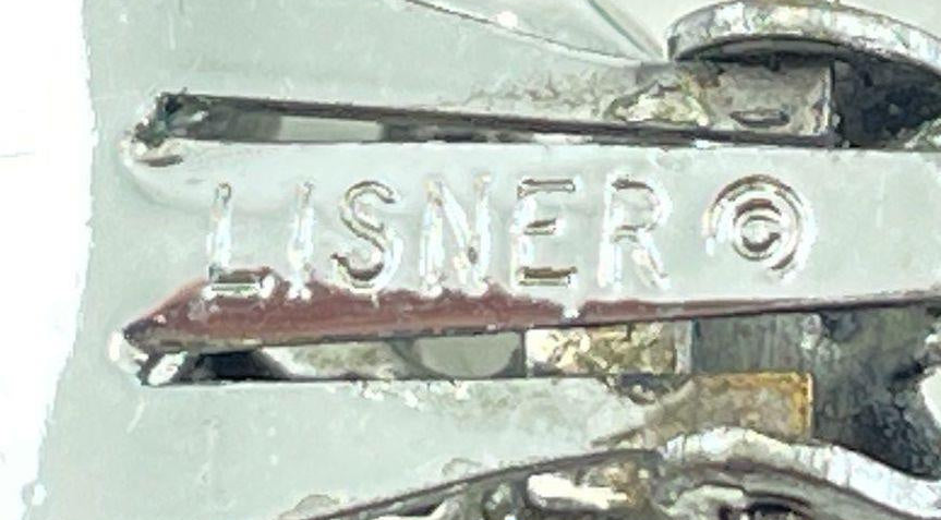 Signed Lisner silver-tone clip-on earrings with clear rhinestones, view 6