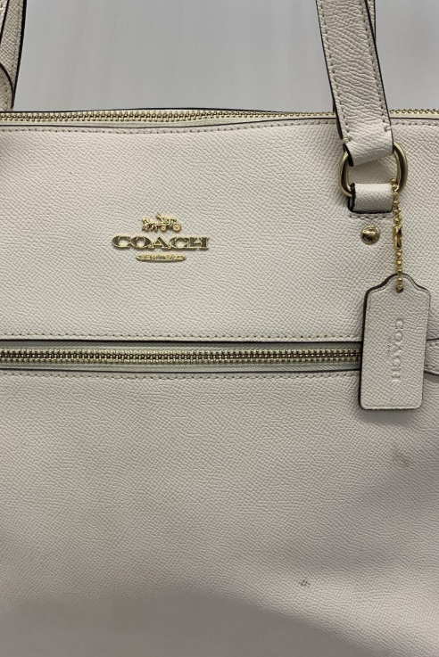 Coach chalk white pebbled leather tote F79608 with leather hangtag, view 2