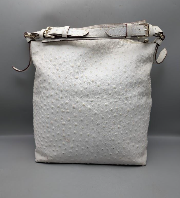 Dooney & Bourke Ostrich-Embossed Leather Crossbody Bag White Zip-Front Utility Style