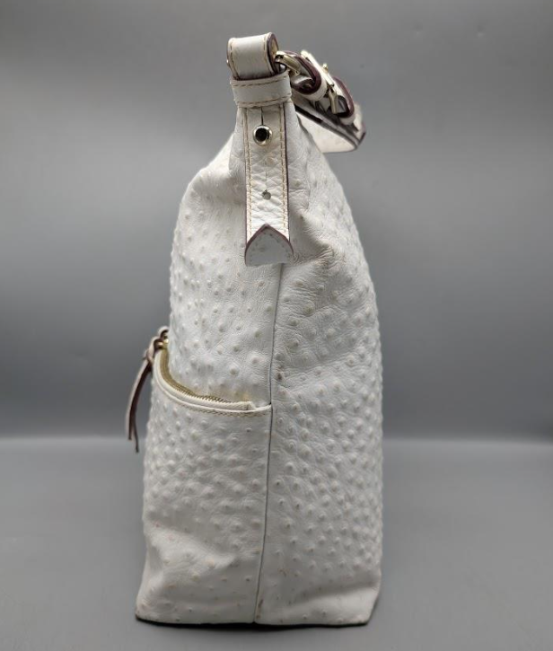 Dooney and Bourke White Ostrich-Embossed Leather Hobo Bag
