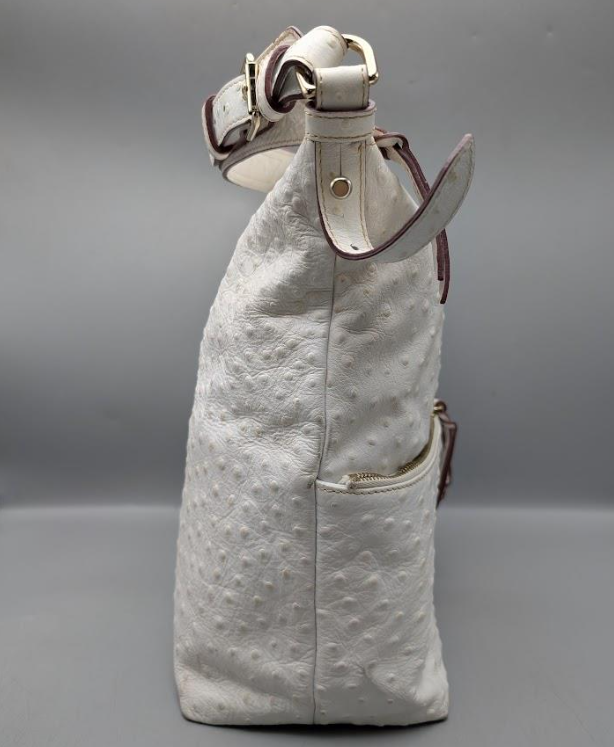 Dooney and Bourke White Ostrich-Embossed Leather Hobo Bag
