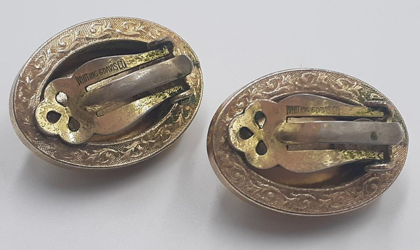 Whiting & Davis Vintage Gold-Tone Bracelet & Clip-On Earring Set with Green Cabochons (Signed)