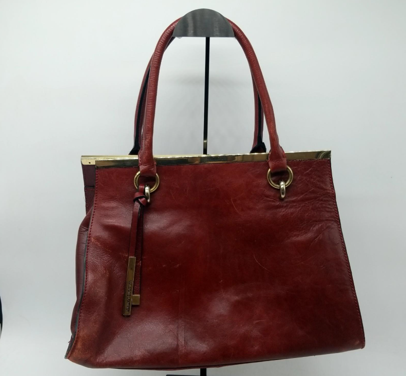 Wilsons Leather maroon leather frame top handbag with double top handles, view 2