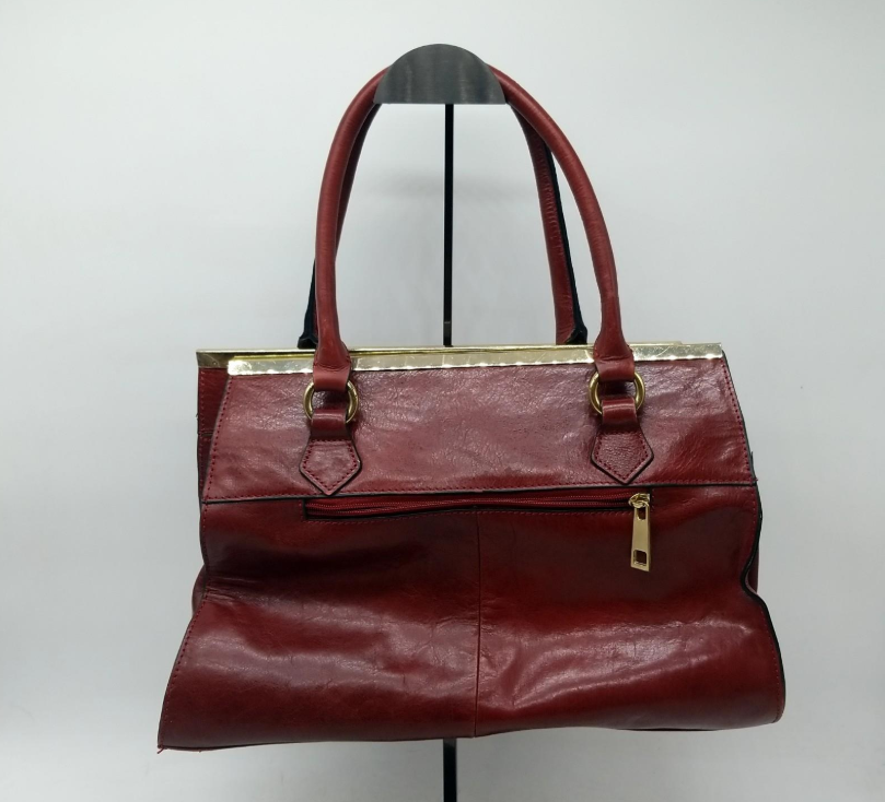 Wilsons Leather maroon leather frame top handbag with double top handles, view 7