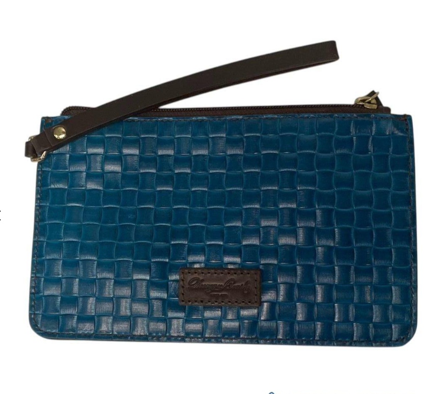 Dooney and Bourke Lilliana teal woven leather tote with matching wristlet, view 7