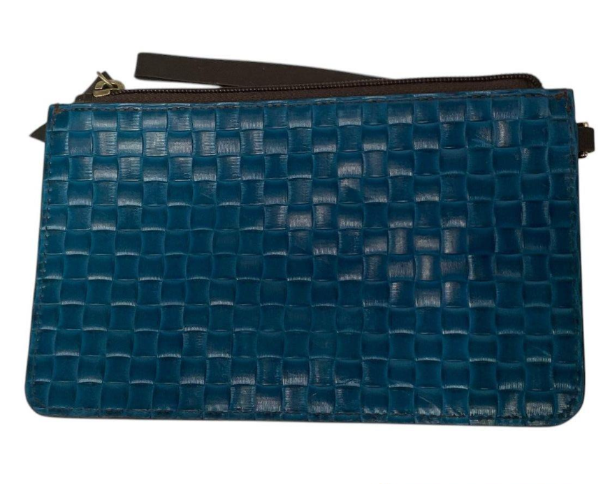 Dooney & Bourke Lilliana Teal Woven Leather Tote with Matching Wristlet, Gold Hardware Set