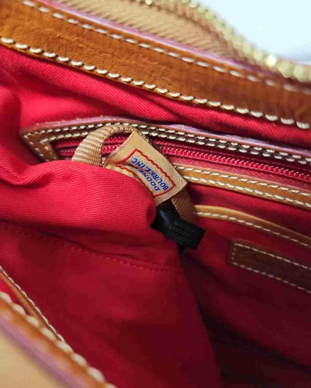 (SOLD) Dooney & Bourke Yellow & White Striped Canvas Shoulder Bag | Leather Trim Summer Tote Purse