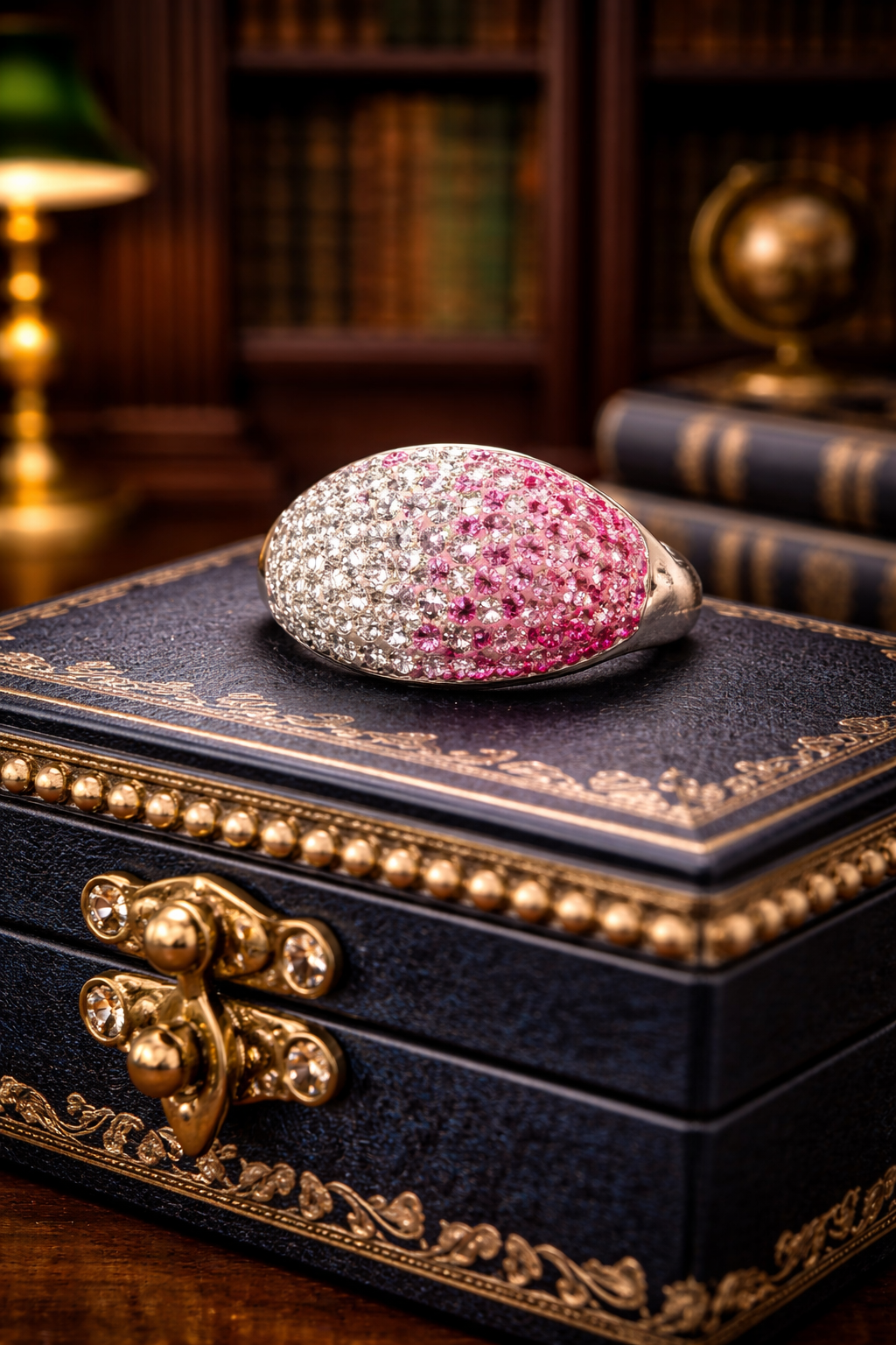 Sterling Silver 925 Pink Ombré CZ Dome Ring Pave Statement Ring Size 6.5 9.3g