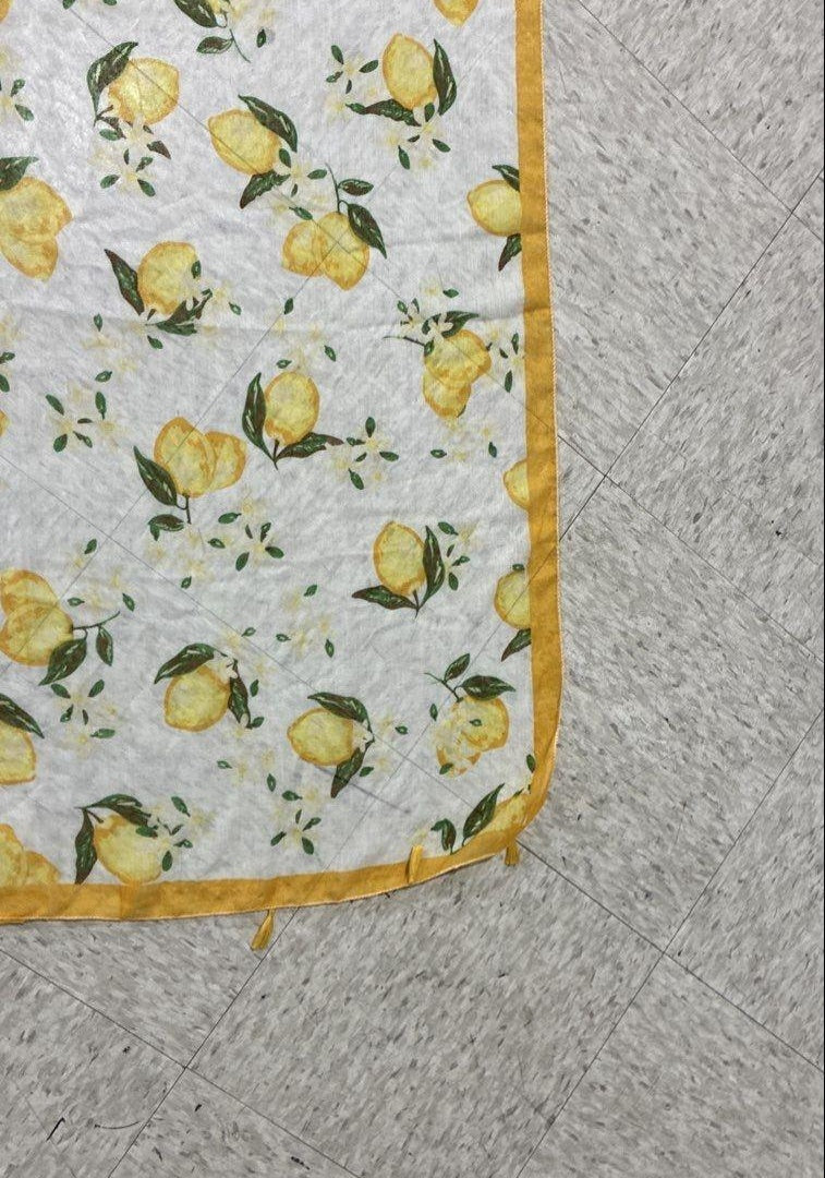 Vintage Lemon Print Scarf | Lightweight White Yellow Citrus Design Scarf