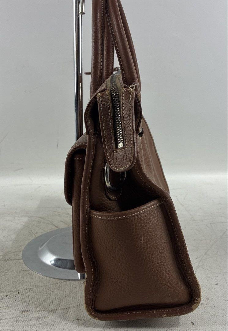 Dooney and Bourke Brown Leather Satchel Bag, Structured Pocket Tote with Shoulder Strap