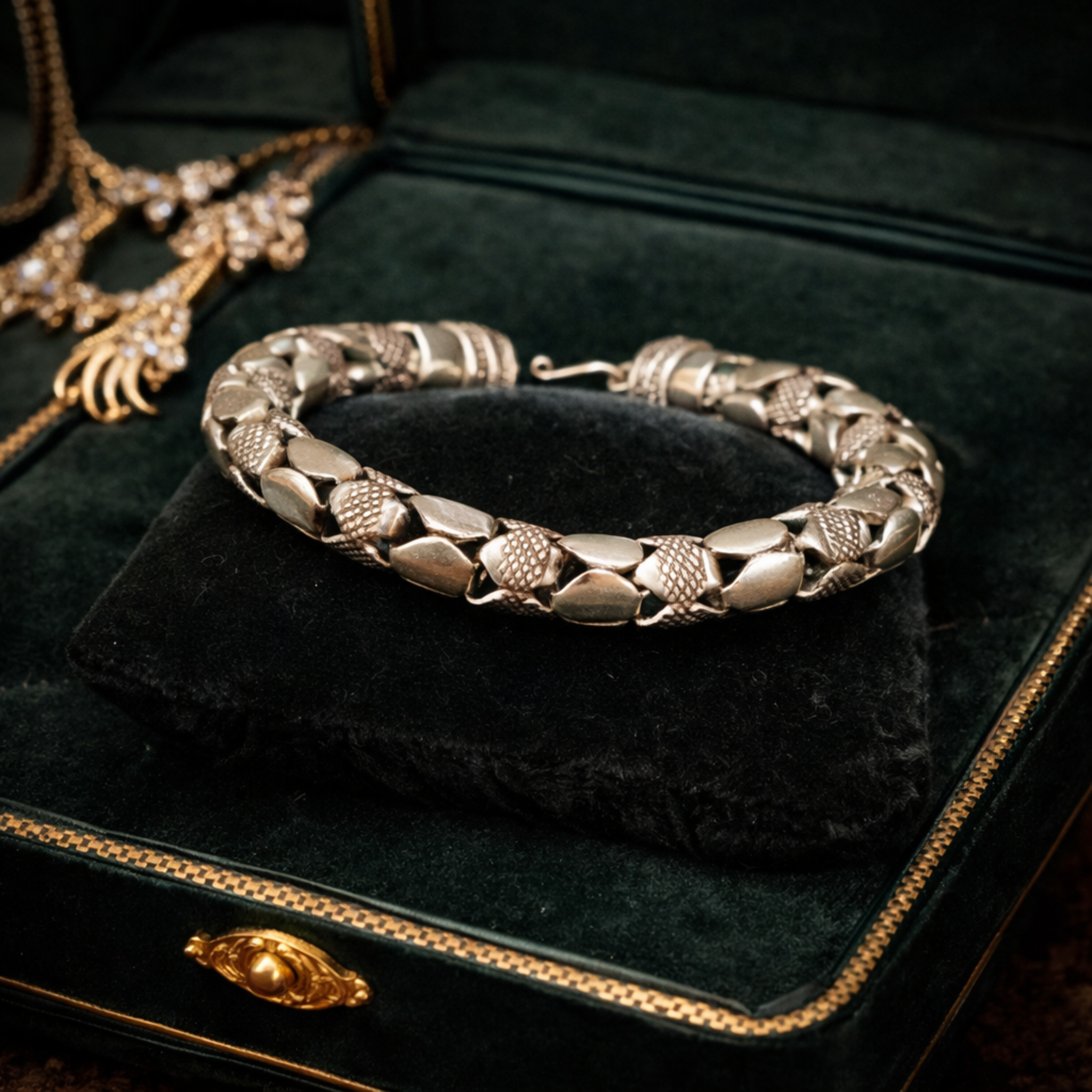 Sterling Silver Smooth and Textured Link Bracelet S Hook Clasp John Hardy Style 38.16g