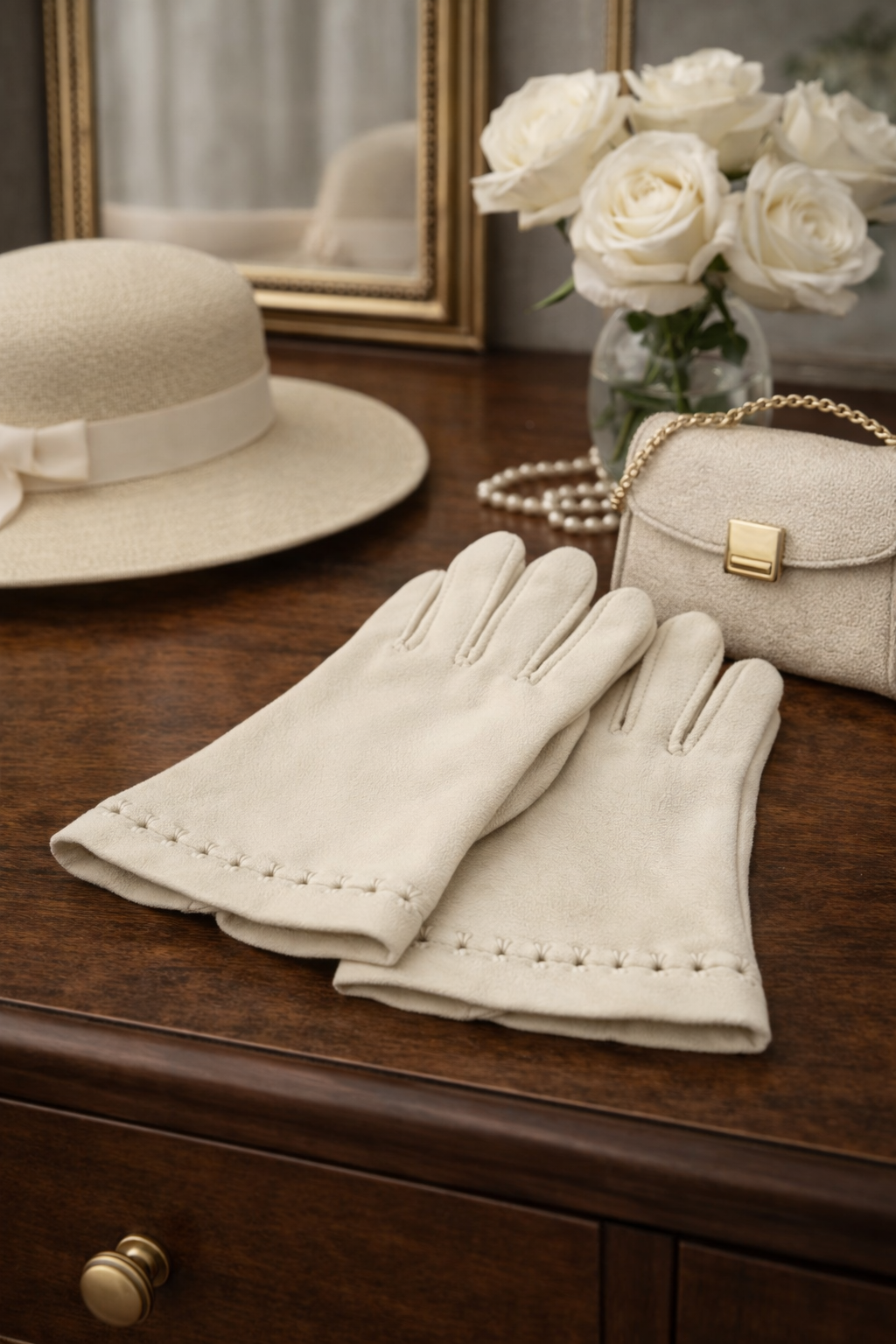 Crescendo beige leather dress gloves size 7 with original packaging