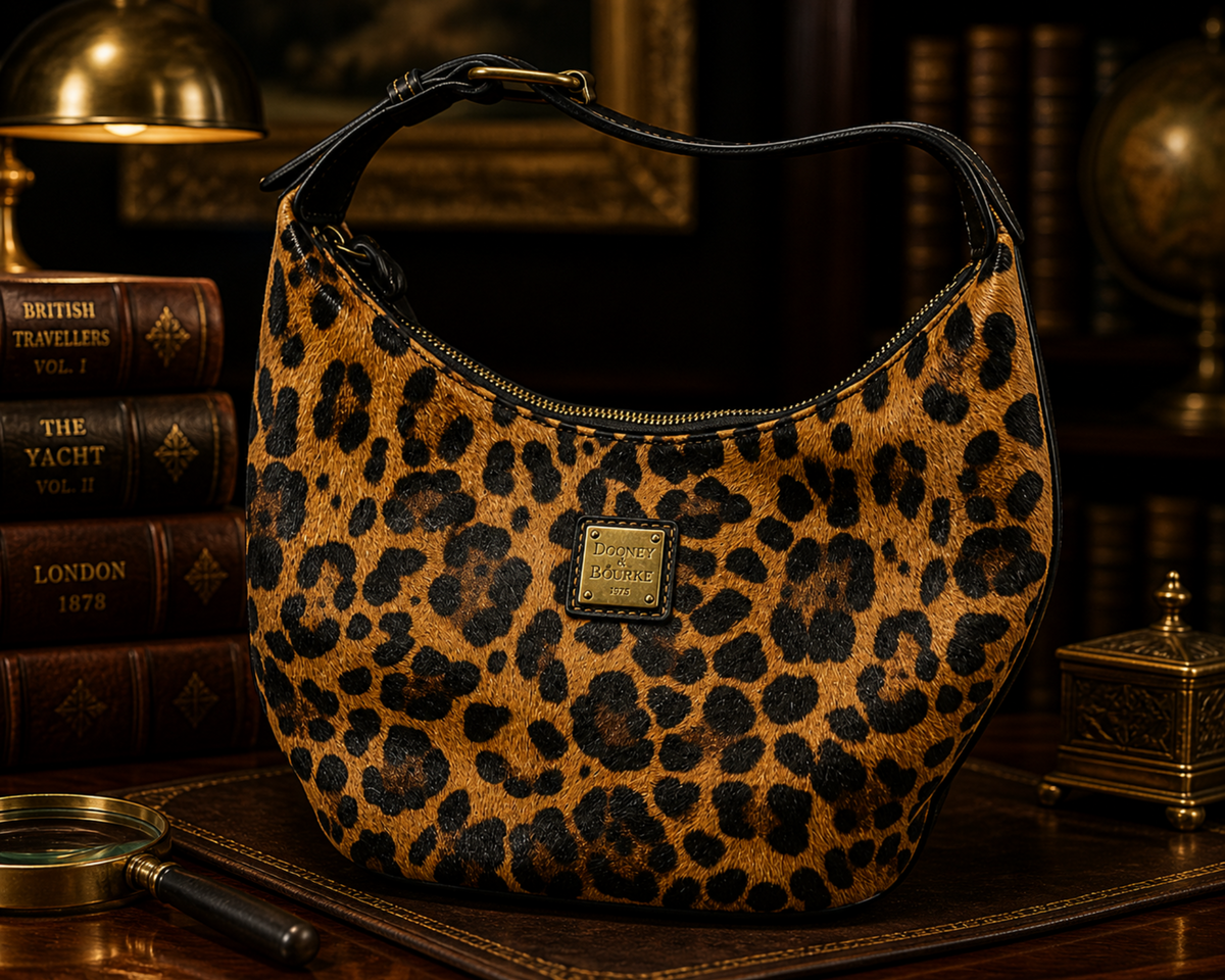 Dooney and Bourke Animal Print Coated Cotton Hobo Bag with Leather Trim