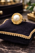 Vintage Coro Faux Pearl Ring Gold Tone Wreath Setting Statement Ring Size [Insert] Classic Designer