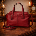 Coach Red Leather Satchel with Top Handles and Crossbody Strap