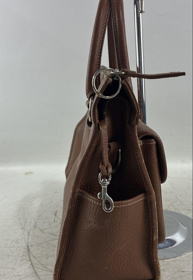 Dooney and Bourke Brown Leather Satchel Bag, Structured Pocket Tote with Shoulder Strap