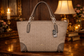 Coach Gray Signature Canvas Tote | Leather Trim Shoulder Bag Silver Hardware Classic Coach