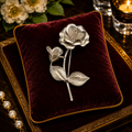 (SOLD) Silver Tone Rose Brooch | Vintage Dimensional Floral Stem Pin
