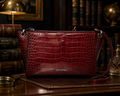 Calvin Klein Burgundy Croc Embossed Crossbody Bag Faux Leather Satchel