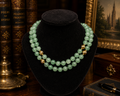 Green Aventurine Style Double Strand Bead Necklace with Gold Tone Accents
