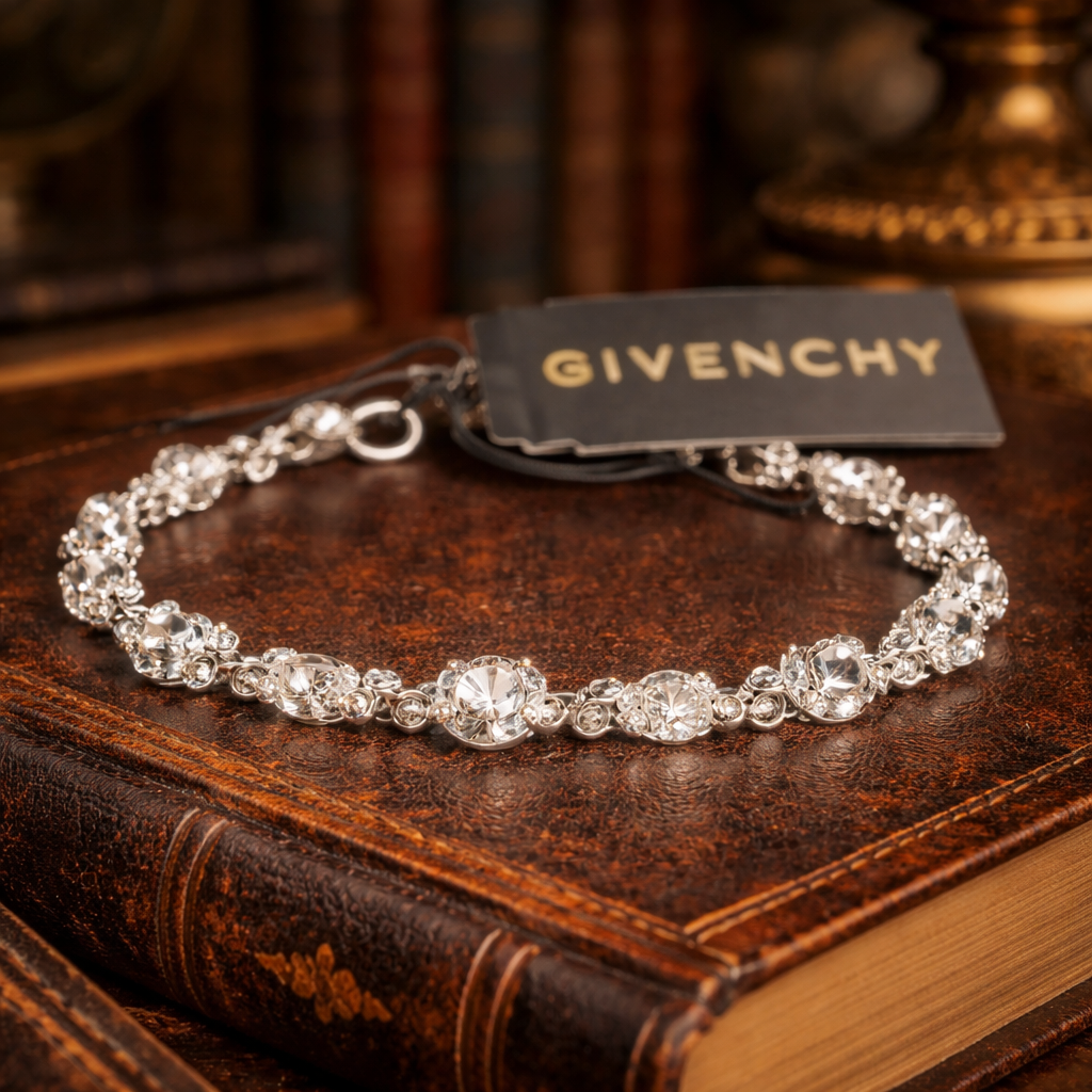 Givenchy Gold Tone Crystal Link Bracelet Signed Designer Vintage Elegant Statement Jewelry