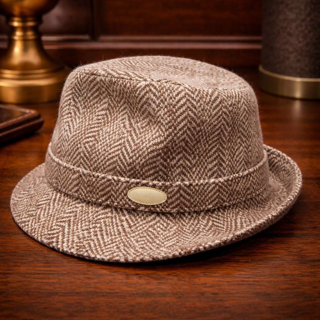 Kangol Heritage brown herringbone bucket hat with stitched band