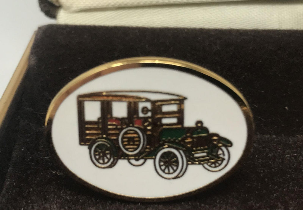 Vintage Signed Avon Oval Enamel Classic Car Gold Tone Cufflinks In Box