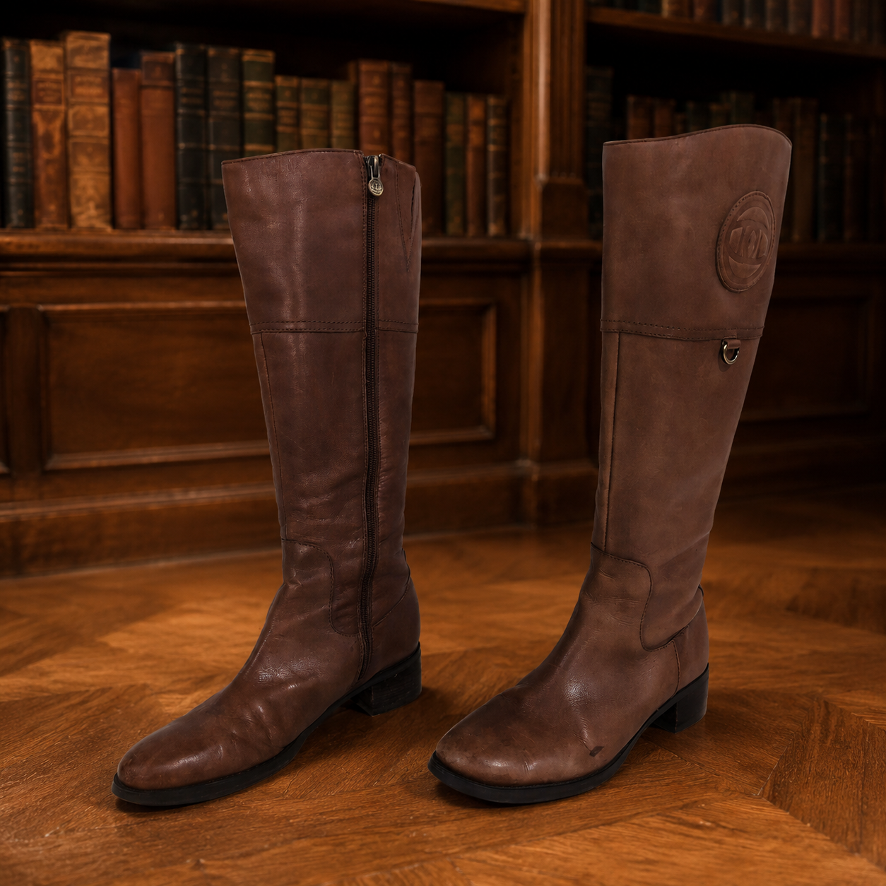 Etienne Aigner Women's Brown Leather Knee-High Boots with Zipper Closure Size 9