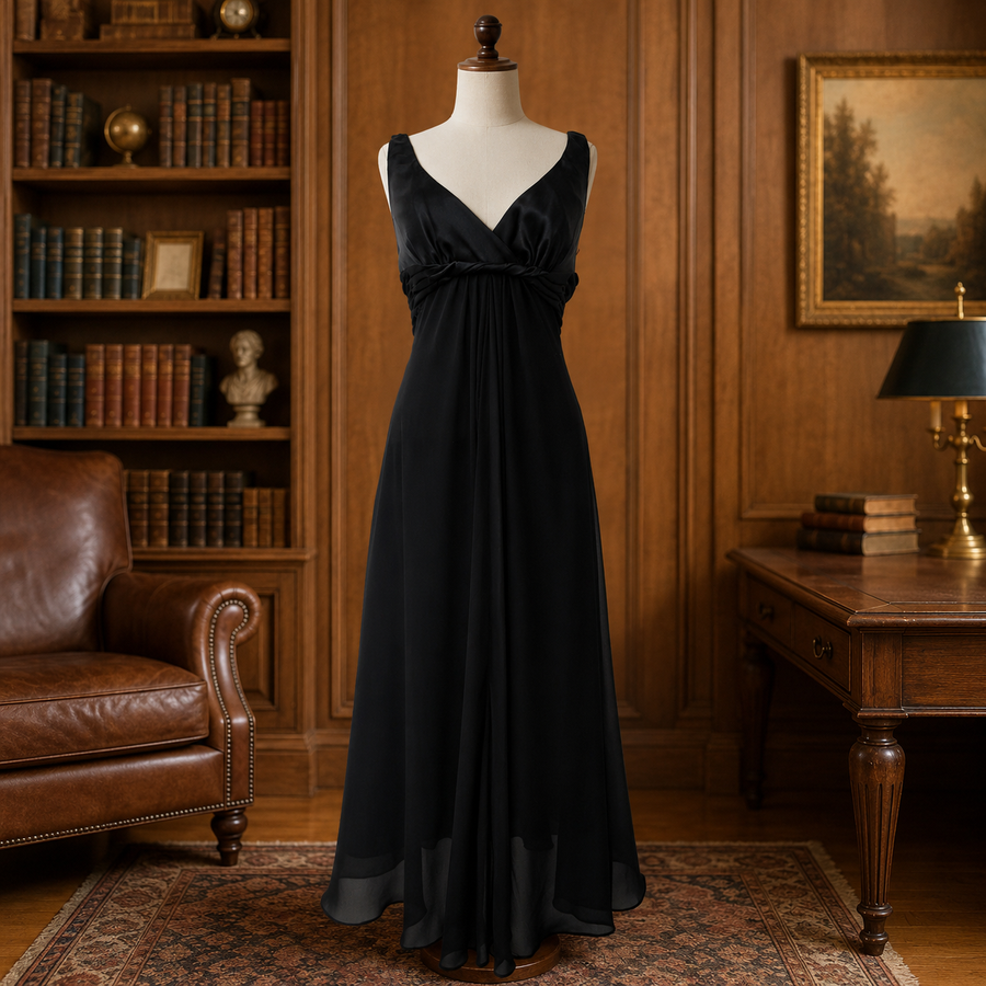 Jones Wear black sleeveless V-neck A-line formal dress with twisted pleated waist