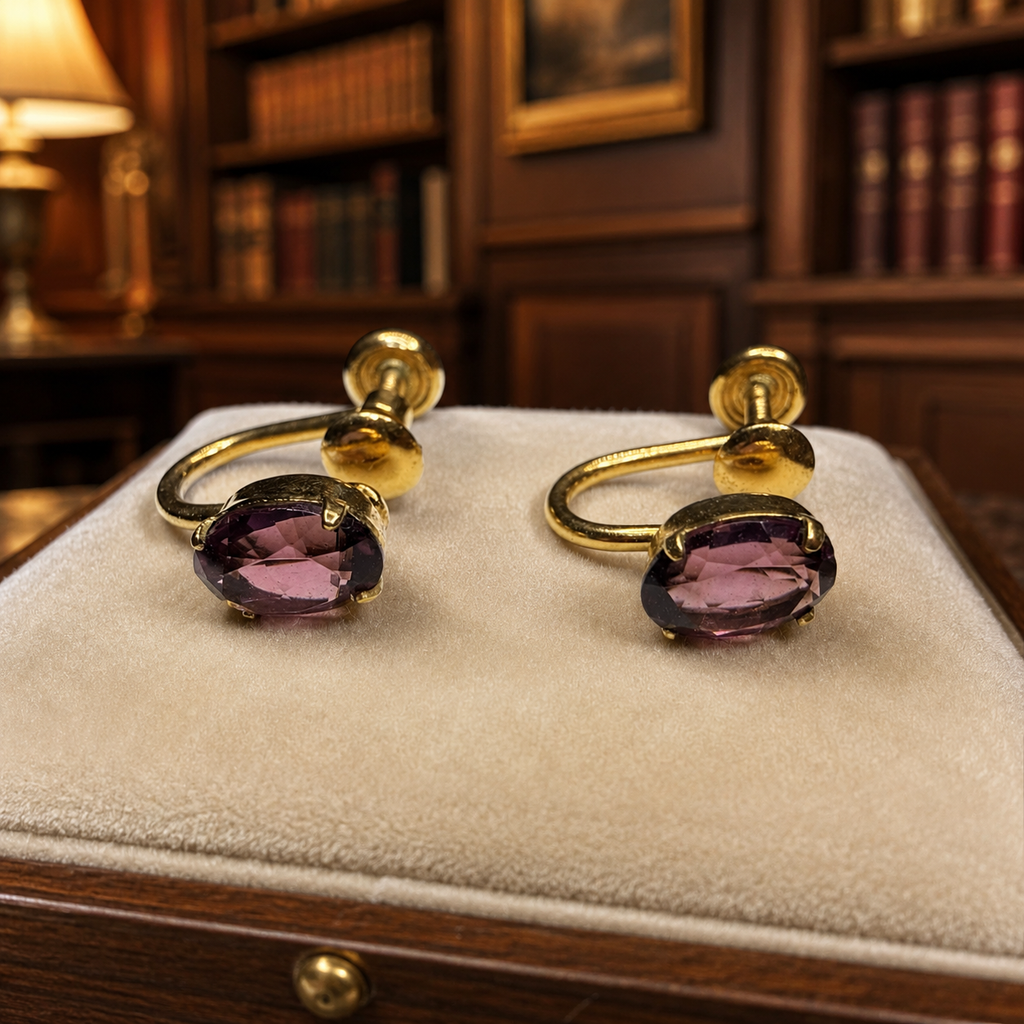Vintage Van Dell Purple Stone Screw Back Earrings 1/20 12K GF