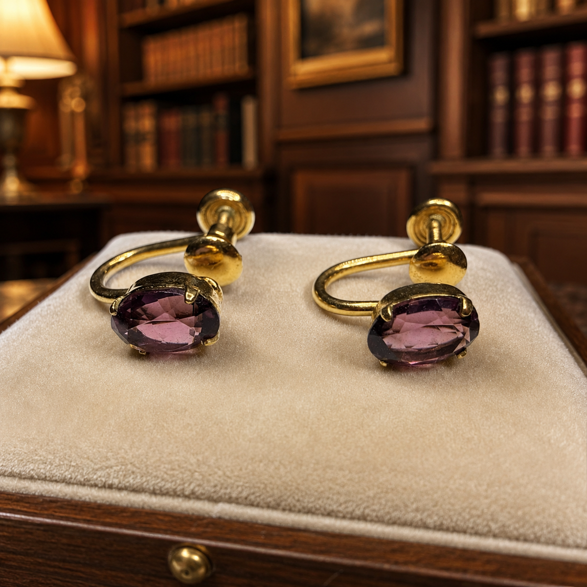 Vintage Van Dell Purple Stone Screw Back Earrings 1/20 12K GF