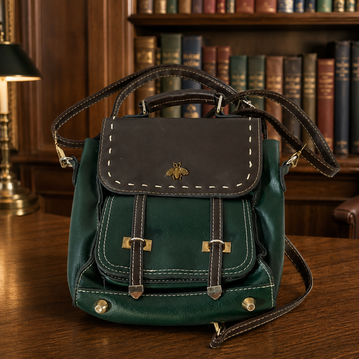 (SOLD) Olives Green Bumblebee Satchel Bag | Convertible Crossbody Backpack Style Handbag