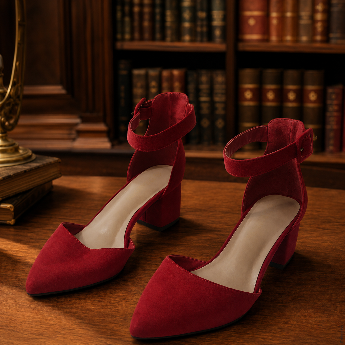Dream Pairs red pointed-toe block heels with ankle straps