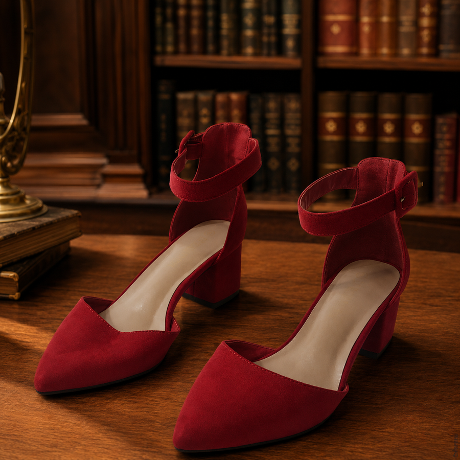 Dream Pairs red pointed-toe block heels with ankle straps