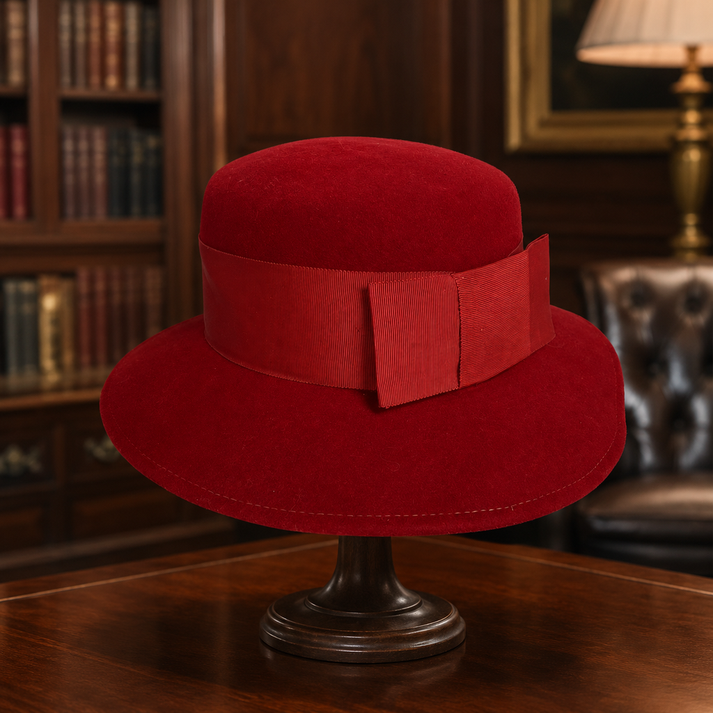 Geo. W. Bollman & Co. Red Doeskin Wool Felt Hat, Vintage Wide Brim Dress Hat