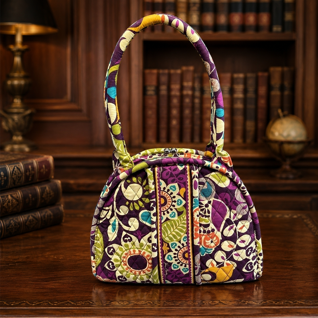 Vera Bradley Purple Multi Fabric Kiss-Lock Framed Handbag