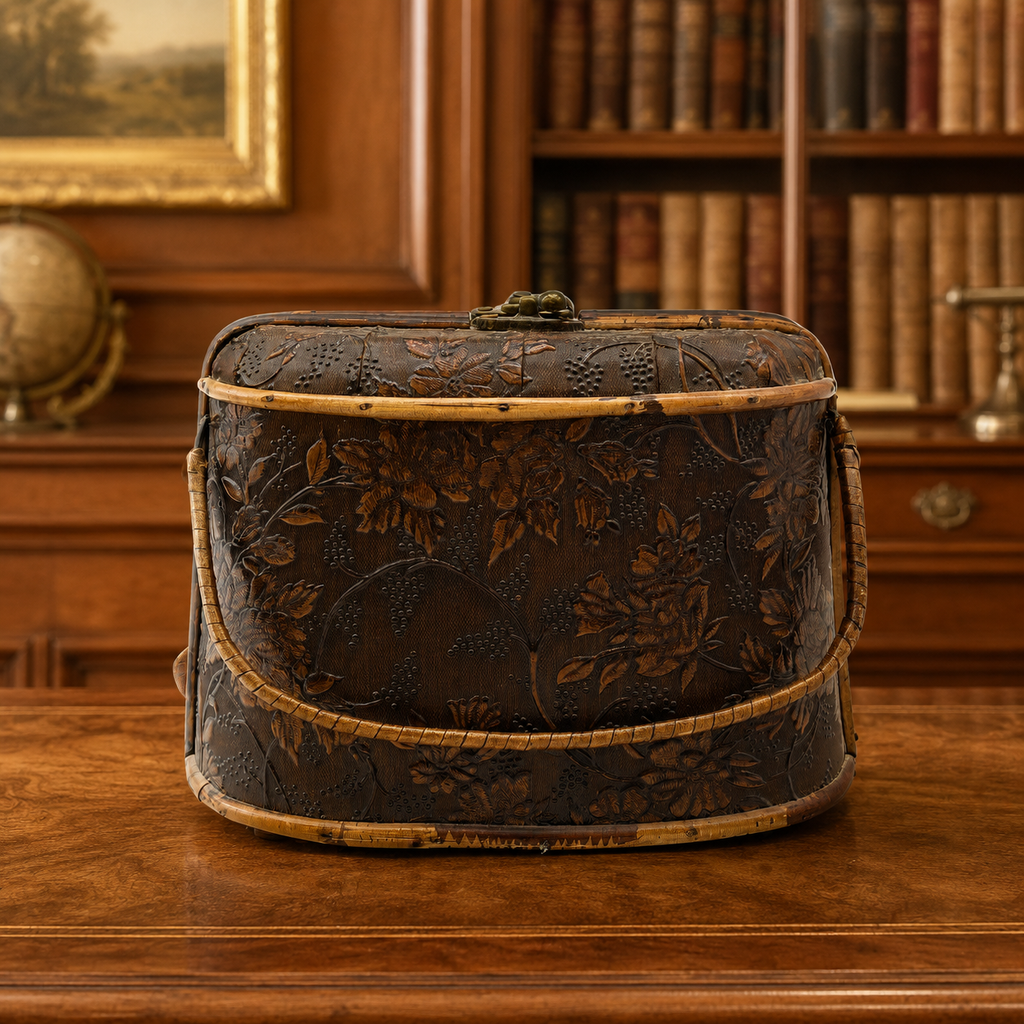 Vintage Floral Brown Wood Top Handle Bag | Box-Style Handbag Purse
