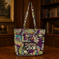 Vera Bradley Purple Green Floral Quilted Fabric Tote Bag | Colorful Shoulder Purse