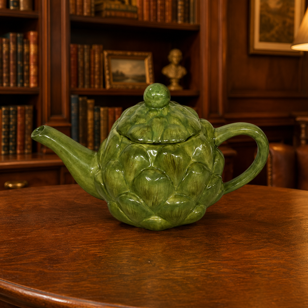 Teleflora Vintage Green Artichoke Teapot with Lid, Glazed Philippines Ceramic Collectible