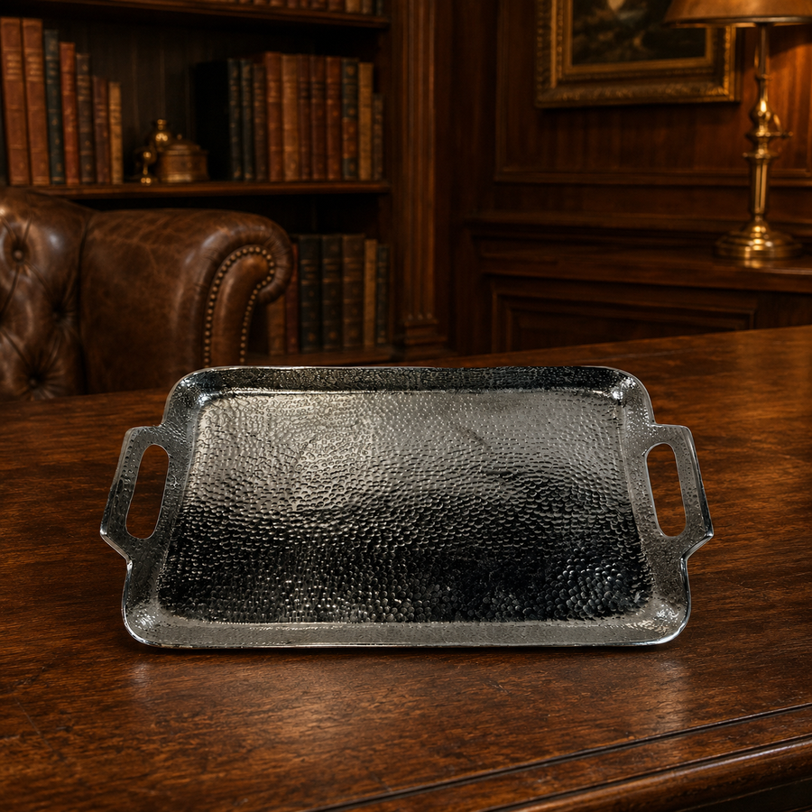(BUNDLE) Pewter Round Serving Tray with Handles