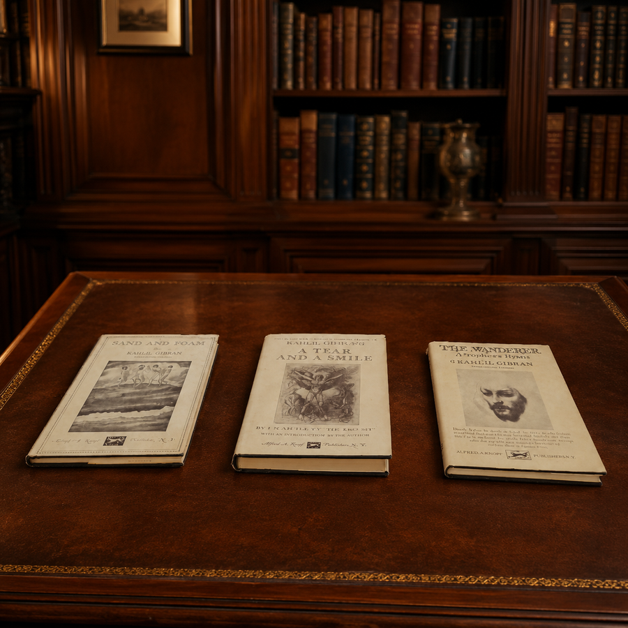 Three Kahlil Gibran Alfred A. Knopf cream hardcovers: A Tear and a Smile, The Wanderer, Sand and Foam