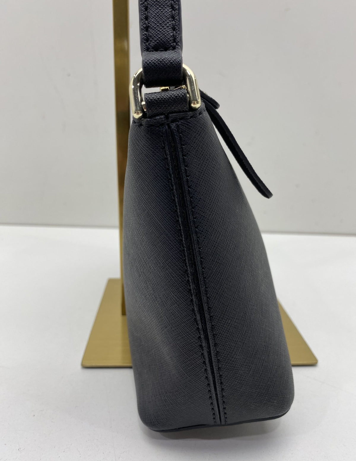 Black structured crossbody bag with white swan appliqué and gold-tone accents, view 3